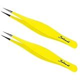 Bellesante 2 PCS Precision Surgical Grade Tweezers - Best Stainless Steel Sharp Tweezers for Ingrown Hair Extraction, Precise Eyebrow, Facial and Body Hair Grooming, Splinter, & Tick - Needle Nose