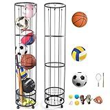 FiloxeniaOasis Upgrated 4-Layer Ball Storage Rack with Small Bottom Ball Holder, 3 Adjustable Elastic Cords Sports Equipment Organizer, Wall-Mounted Basketball Rack for Indoor,Outdoor,Home,Garage