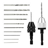 Giantree Keyless Drill Chuck Bit, 2Pcs Chuck Adapter with 10Pcs Drills, 1/4 Inch Hex Shank Fast Change Converter Extension Screwdriver Adapter for Impact Tool Attachment
