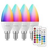 HEKEE E12 LED Candelabra Light Bulbs, Color Changing Candle, B11 40W Incandescent Equivalent, 450 Lumen, RGB + 2700K Warm White, 5Watt, 12 Colors, 2 Modes, Timer, Remote Control(4 Pack)