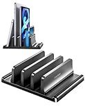 Vaydeer 3-Slot Vertical Laptop Stand Organizer, Laptop Storage Holder Made of Premium ABS Plastics 5 in 1 Design,Desktop Space-Saving Adjustable Desk Organizer for All MacBook/Chromebook/Surface