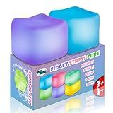2Pcs Stress Cube Glow in The Dark,Fidgets for Teens,Adults, Kids,Super Solid Squishy Toy,Squeeze Toys,Ice Cube,High Density Squeeze Toys,Stocking Stuffers,Cool Things(Blue + Purple)