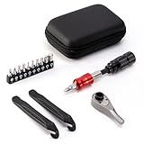 EMERK Bike Repair Tool Kit – Bicycle Multi-Tool Kit with Ratchet Reversible Head & Bit Set, Tire Levers, and Portable Bag for Camping and Travel