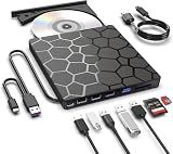 8 in 1 External CD DVD Drive USB 3.0 and Type-C Disc Reader Burner Player