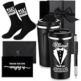 Nuanchu 6 Pcs Officiant Gifts Wedding Proposal Best Officiant Ever Gift 17oz Stainless Steel Coffee Cup Socks Multi Tool Ballpoint Pen with Greeting Card Envelope(Black)
