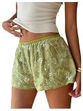 GORGLITTER Women's Sequin Shorts Summer Floral Mesh Glitter Sparkly Mini Shorts Bedazzled Party Festival Rave Outfits Green Medium