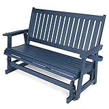 HIPS Patio Glider with Cup Holders, Durable Poly Lumber Material, All-Weather Resistant, High Backrest and Deep Contoured Seat, Heavy Duty 900 LB, for Outdoor, Porch, Patio (Navy Blue, 3-Seat)