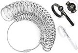 Bflaae Ring Sizer Measuring Tool Kit, 27 PCS Stainless Steel Measuring Ring Tool, US Ring Size 0-13 with Half Size, 2 PCS Reusable Finger Size Tape with Magnified Glass 1-17 USA Rings Size