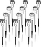 GIGALUMI Solar Lights Outdoor Waterproof, 12 Pack, Stainless Steel LED Solar Garden Lights for Patio, Lawn, Yard and Landscape, Cold White