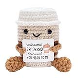 Birthday Gifts for Women Men - Soft Smile Desk Decor, Positive Handmade Crochet Figure Toy, Cute Coffee Lover Gift for Best Friend Girlfriend Couple Anniversary Christmas Valentine's Day Gift Ideas