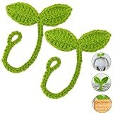 JoyChoi Crochet Accessories, 2PCS Knitted Leaf Sprout, Handmade Cute Funny Gifts, as DIY Headphone Accessories, Cable Ties, or Bookmarks