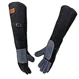 WZQH 23.6 In Leather Welding Gloves for Animal Handling,Grabbing Reptile, Grooming,Trips to Vet,BBQ,Fireplace.Puncture & Scratch Resistant, Bite Proof for Cat Dog Bird Falcon Livestock Snake L Black