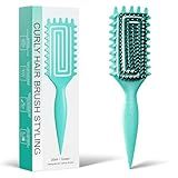 Curly Hair Brush, Curl Defining Brush with Soft Boar Bristles Detangling Tangled Glides, Wide-Teeth Design Effortlessly Shaping & Defining Curls, Curling Definer for Wet & Dry Hair (Green)