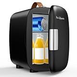 DUMOS Mini Fridge for Bedroom, 4L Compact Personal Fridge Cooler For Skincare, Drinks, And Snacks, Fits 6 Cans, Mini Refrigerator with 110V Ac/12V Dc, Ideal For Car, Dorm, Black