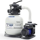 AQUASTRONG Sand Filter Pump for Above Ground Pool, Pool Pumps Above Ground with Timer, Pool Sand Filter with 6-Way Valve,Improved Circulation and Filtration,12in, up to 9000 Gallons