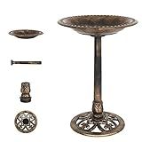 VINGLI Pedestal Bird Bath 28 Inch Antique Copper Resin Birdbaths Weather Resistant Floral Accents and Vintage Finish Garden Decor for Outdoor Lightweight Courtyard…