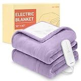 HOMLYNS LuxeHeat Heated Blanket Electric Blanket, Soft Flannel Sherpa Heated Throw, Heating Blanket with 5 Heat Settings, 3 hrs Timer Auto Shut Off (50x60 inches, Purple), Only for 120V Voltage Use