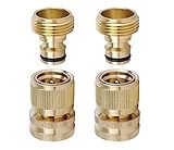 LIKAGE Brass Hose Quick Connect, 3/4 Inch GHT Thread Garden Hose Quick Connector No-Leak Water Hose Quick Connect Fittings Male and Female - 2Packs