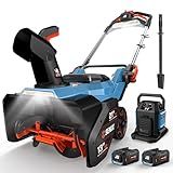 SENIX 60V 21" Auger-propelled Cordless Snow Blower, Steel Auger, 3500W Brushless Motor, Heated Handle,13" Depth, 45FT Throw Distance, LED Lights, 16000mAh Batteries & Dual Port Charger,1200lbs/min