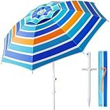 Fncanta 8FT. Large Beach Umbrella with Heavy Duty Sand Anchor & Tilt Sun Shelter, UPF50+ UV Protection, Wind Resistance, Waterproof Canopy, Portable for Beach Outdoor Patio Yard Garden Pool, Orange