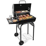 SUNLIFER Barrel Barbecue Charcoal Grill: Premium Spacious Outdoor BBQ Grill with Side Table - Ideal for Patio Cooking Backyard Grilling Camping Picnics Tailgating Parties
