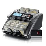 LOLARAN AL1000 Money Counter Machine with Value Counting, Support Dollar and Euro, UV, MG, MT, IR, DD Counterfeit Detection, Cash Counter with LCD Display, Batch and Add, 1,000 Notes/Min
