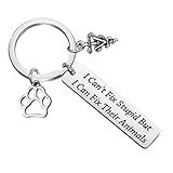 POTIY Veterinarian Gifts Medical Veterinary Practitioner Vet Gift I Can’t Fix Stupid but I Can Fix Their Animals Keychain Veterinarian Keychain (Keychain)