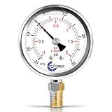 CARBO Instruments Compound Pressure Gauge -30 inHg to 30 PSI, Liquid Filled, 2.5" Dial, 1/4 NPT Lower Mount, 304 Stainless Steel Case, Brass Wetted Parts, PSI/inHg - ASME B40.1 Grade A
