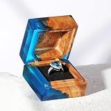 GOGOJSM Wedding Ring Box, Blue Engagement Ring Box with Single Slot for Proposal Wedding Ceremony, Handcrafted, Made of Wood and Resin
