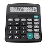 Desk Calculator, Basic Office Calculator with 12 Digits Large Display, Dual Solar Power and Battery, 4 Function Simple Calculation, Big Button for Office Home School(Black)