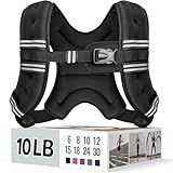 Zeerun Weighted Vest for Women & Men with Reflective Stripe and Adjustable Buckle, Comfortable & Durable Rucking Vest for Walking, Running & Strength Training, 10LBS-Black