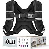 Zeerun Weighted Vest, 6lb/8lb/10lb/12lb/15lb/18lb/20lb/24lb/30lb for Men Women, Reflective Stripe Adjustable Buckle, Comfortable Durable Rucking Vest for Walking Running Strength Training, 10LBS-Black