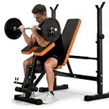 YOLEO Beginner Weight Bench Set, Adjustable Foldable Bench Press with Rack