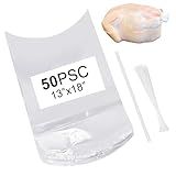 Poultry Shrink Bags, (50Pcs 13x18’’) chicken bags + 50 Heat-Resistant Zip Ties + a Silicone Straw., For Chickens, Rabbits and other meats, lock in freshness, nutrition, and extend storage time.