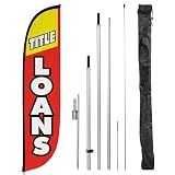 LookOurWay Feather Flag Pole Kit - 12 Feet Tall Advertising Flag Banner with Fiberglass Pole Kit and Ground Spike for Business Promotion - Financial Services Flag - Title Loans (10M1200050)