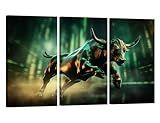 LSIUHWUWI Modern Wall Decor 3 Panel Wall Art for Living Room Office Wall Decor Green Bull Market Uptrend Stock Market Painting Print on Canvas Stretched and Framed Ready to Hang - 60x40 Inches