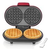 AshGlen Double Mini Waffle Maker for kids, Waflera Electrica with 2 X 4” Round Non-stick Grids, Small Waffle Maker Mini, Makes 2 Personalized Keto Chaffle Waffles, Mini Waffle Iron, Red