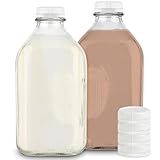 Stock Your Home 64-Oz Glass Milk Jugs with Caps (2 Pack) - 64 Ounce Food Grade Glass Bottles - Dishwasher Safe - Bottles for Milk, Buttermilk, Honey, Tomato Sauce, Jam, Barbecue Sauce