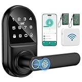 Smart keypad Door Lock with Handle，Fingerprint Keyless Entry Digital Lock with Built-in doorbell for Front Door,Bedroom,biometric Door knob,with Gateway Remote APP Control