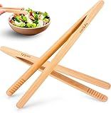 2-Pack Bamboo Toast Tongs 8.7” – Natural Bamboo Tongs for Toaster, Oven, Air Fryer, Pickles, Snacks – Heat-Resistant, Food Safe, Easy to Use – by Laboos