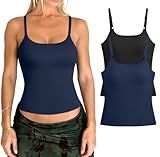 OQQ Women's Sports Bra 2 Pack Built in Bra Adjustable Strappy Workout Top Yoga Tank with Removable Pads Black Navy Blue