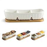 Miamolo 3 Compartment Condiment Tray, Chip and Dip Bowl with Wooden Serving Tray, Perfect for Snacks, Appetizers, Charcuterie, Chips, Candy, 10-inch Chip and Dip Serving Set for Parties