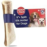 Devil Dog Pet Co. Split Elk Antlers for Dogs, Medium 5"+, 1 Pack, Grade A Long Lasting Chew for Aggressive Chewers, Premium USA Naturally Shed Antler – Healthy, No Odor, Durable Dog Chew