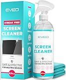 EVEO® Screen Cleaner Spray (Streak-Free) TV Screen Cleaner for Smart TV, LCD, LED, OLED | Computer Screen Cleaner Spray and Wipe Microfiber Cloth for TV, Monitor, Laptop, iPad, Tesla & More - 1 Pack