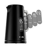 KRUPS Smart Temp Electric Kettle: 1.7L Capacity, 5 Precise Temperature Settings, Digital Display, Cool-Touch Exterior, Cordless Design for Tea and Coffee Lovers