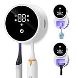 Upgraded UV Toothbrush Cleaner Holder Wall Mounted, Temracha Razor Electric Toothbrush Holder for Bathroom, LED Smart Screen, with Auto-Inductive Cover, Cleaning and 60-Degree Drying, for Home, Travel