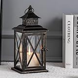 DECORKEY Lantern Decorative Indoor & Outdoor, Large Hanging Candle Lanterns Home Decor, Vintage Metal Candle Holders for Front Porch Patio Wedding Party, Halloween Christmas Decorations (Black)