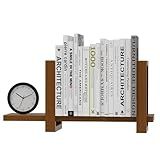 100% Solid Wood Adjustable Desktop Bookshelf, Retro Tabletop Bookshelf, Desk Shelf for Living Room, Home, Office, Perfect for Magazine, Books, Cookbooks, No Tools Required to Assemble (Walnut Brown)