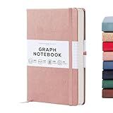 BEECHMORE BOOKS Graph Paper Notebook - Regular, Pink | Premium Square Grid Math & Science Journal | 5.75" x 8.25" Hardcover Vegan Leather | Thick 120gsm Cream Graph Paper | Gift Box for Men & Women