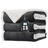 LaffyLo Electric Heated Blanket Full Size 72 x 84, Fast Heating Blanket, Dual-Sided Flannel Sherpa, 10 Heat Settings, 1-12 Hour Auto Off, Machine Washable, Dark Grey